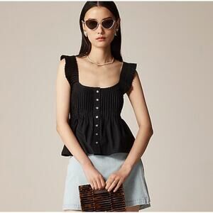 J Crew Pintuck Peplum Top Cropped Womens XXL Black Sleeveless